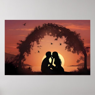Póster Pareja romántica al atardecer