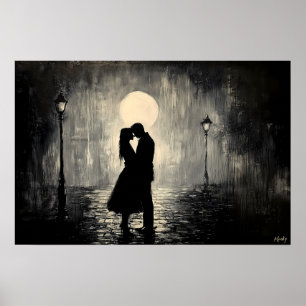 Póster Pareja Romántica Bajo la Luz de la Luna 