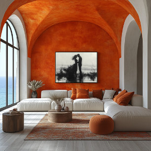 Póster Pareja romántica besa en salpicaduras junto al mar