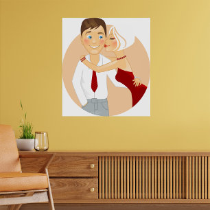 Póster Pareja Romántica Beso Amor Adorable