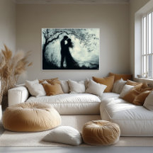 Pareja romántica de silueta bajo árbol monocromo