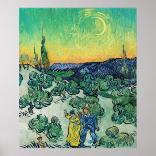 Póster Pareja romántica de Van Gogh caminando bajo la lun