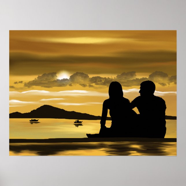 Póster Pareja romántica playa bello paisaje (Frente)