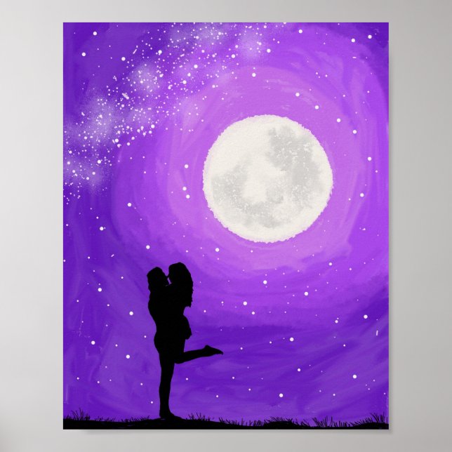 Póster Pareja romántica Púrpura Noche Estrellas de la Lun (Frente)