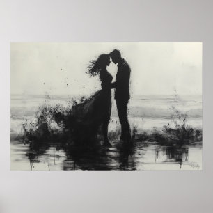 Póster Pareja Romántica se Besa entre Salpicaduras junto
