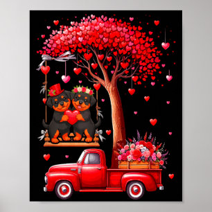 Póster Pareja Rottweilers Corazones de San Valentín Árbol