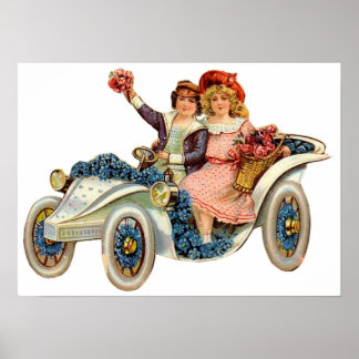 Póster Pareja vintage en Poster de carrito de flores