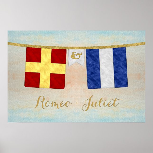 Póster Parejas acuarelas Banderas de señalización marítim (Frente)