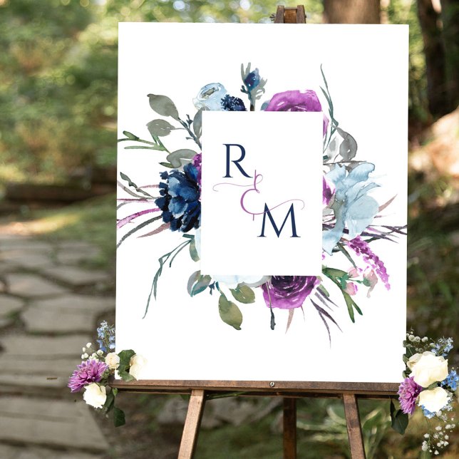 Póster Parejas bodas Iniciales Rótulo morado y azul (Subido por el creador)