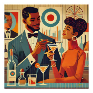 Póster Parejas de fiesta de cóctel de mediados de siglo -