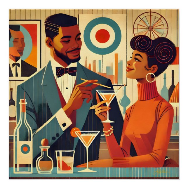 Póster Parejas de fiesta de cóctel de mediados de siglo - (Anverso)