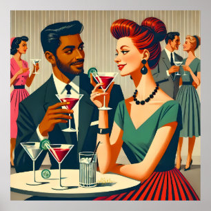 Póster Parejas de fiesta de cóctel de mediados de siglo -