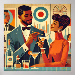Póster Parejas de la fiesta de cóctel de mediados de sigl