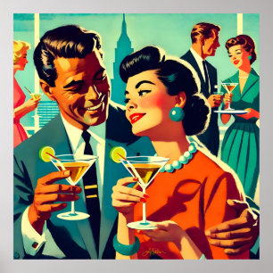 Póster Parejas de la fiesta de cóctel de mediados de sigl