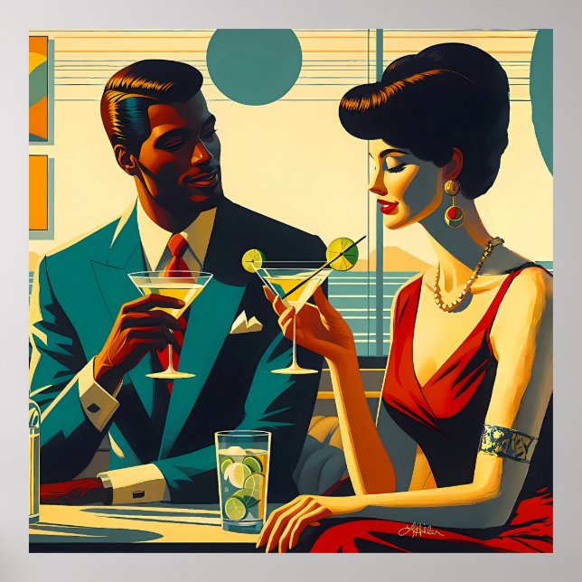 Póster Parejas de la fiesta de cócteles de mediados de si (Frente)