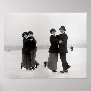 Póster Parejas de patinaje sobre hielo, 1915. Foto vintag