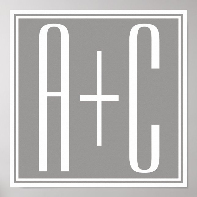 Póster Parejas Initails u otro texto | Blanco y gris (Frente)