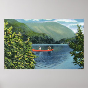 Póster Pares Canoeing en un lago