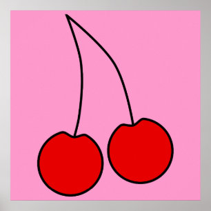 Póster Pares de cerezas rojas. Esquema negro