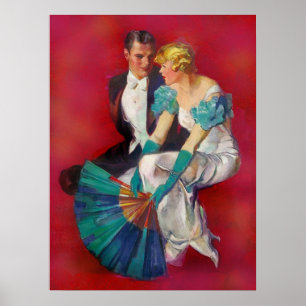 Póster Pares románticos del vintage en vestido de noche