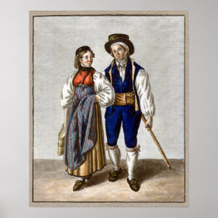 Póster Pares suizos tradicionales de Oberhasli, Berna