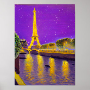 Póster París a lo largo del Sena bajo las estrellas