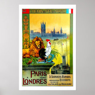 Póster París a Londres, Chemin de Fer du Nord, Travel