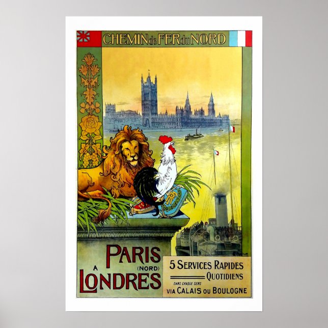 Póster París a Londres, Chemin de Fer du Nord, Travel (Frente)