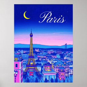 Póster París al Crepúsculo Bajo una Luna Creciente