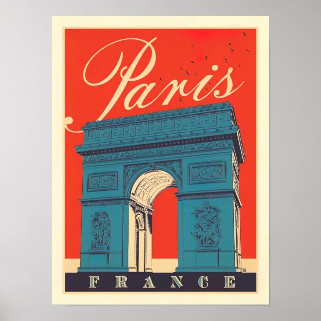 Póster París Arc de Triomphe Francia Viaje vintage (Frente)