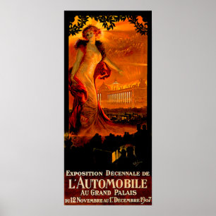 Póster Paris Auto Show 1907 ~ Anuncio de automóvil de épo