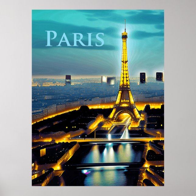 Póster París bajo un cielo azul turquesa (Frente)