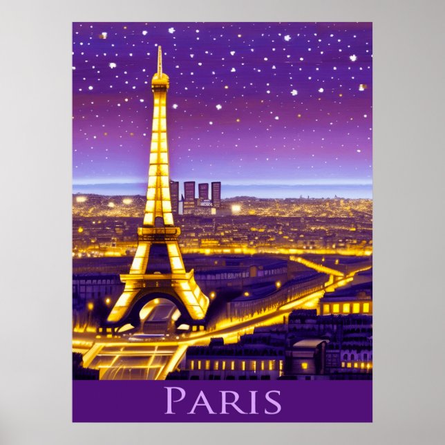 Póster París bajo un cielo estrellado morado (Frente)