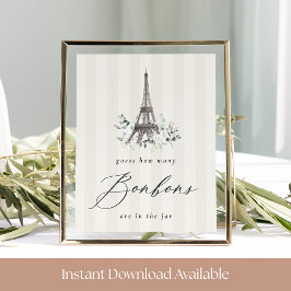 Póster París Bloom Bridal Shower Bonbon Adivinan Juego Ró