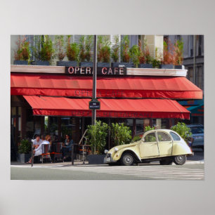 Póster París Café y coche viejo de Citroën