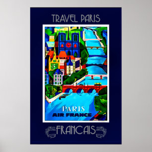 Póster París, cartel de viaje vintage, colorido