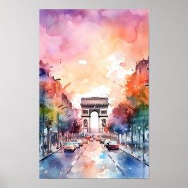 Póster Paris Champ Elysees Watercolour Wall Art Print