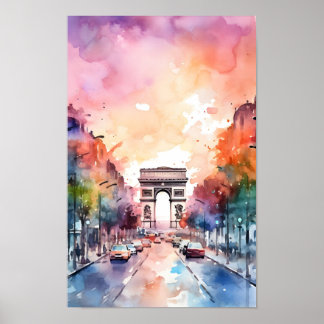 Póster Paris Champ Elysees Watercolour Wall Art Print