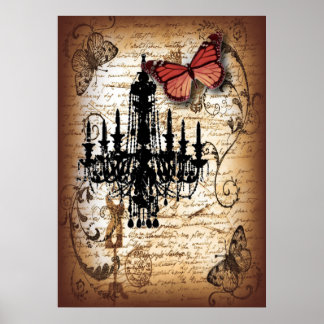 Póster parís de mariposa de gótico de vapor vintage