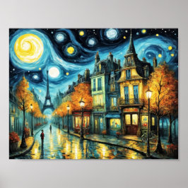 Póster París de noche al estilo Van Gogh