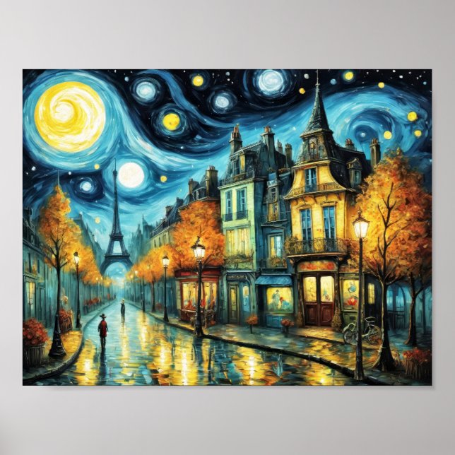 Póster París de noche al estilo Van Gogh (Frente)