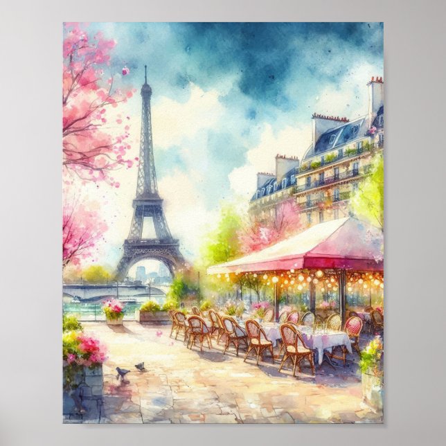 Póster Paris Eiffel Tower France Watercolor (Frente)