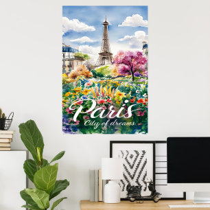 Póster París En Bloom: Un Sueño De Acuarela