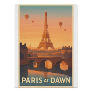 Póster París en el viaje retro al amanecer