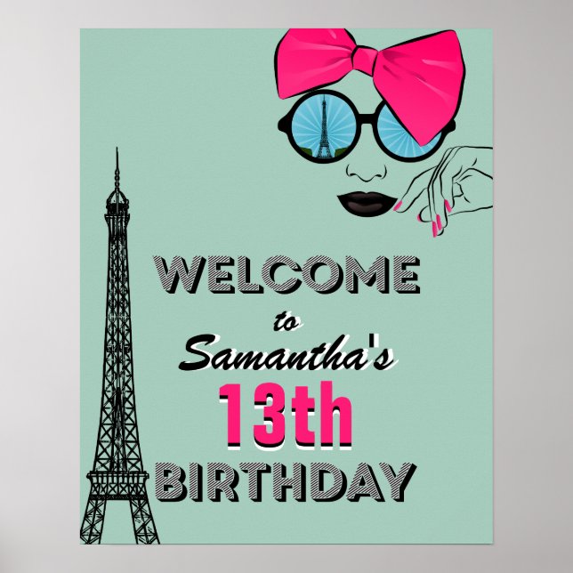 Póster París Feliz cumpleaños Rótulo Poster de bienvenida (Frente)