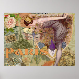 Póster Paris Flapper Vintage Lady Pavo Real