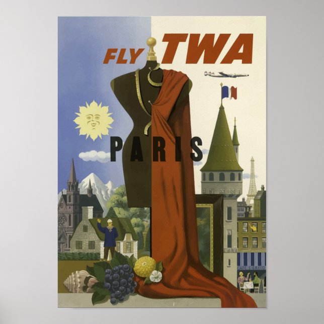 Póster Paris France Aviation Airline Vintage Travel (Frente)