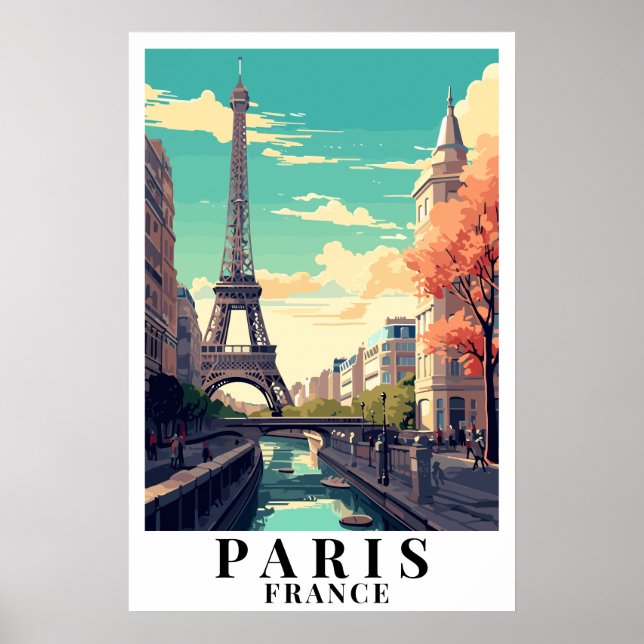 Póster Paris France Vintage Travel Eiffel Tower Art (Frente)