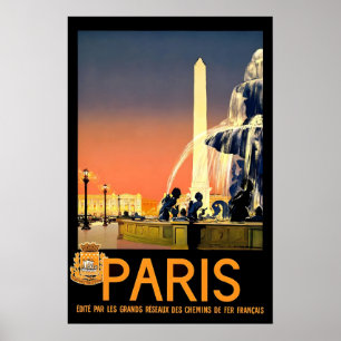 Póster París Francia años 30 Concorde Estilo de Viaje Vin