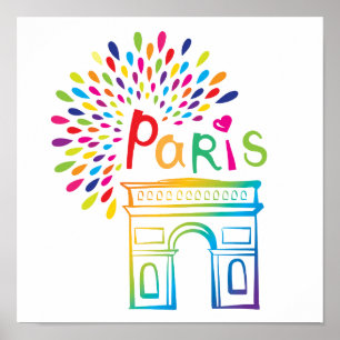Póster París Francia Arco de Triomphe Diseño neón